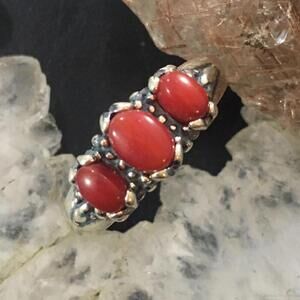 Carolyn Pollack Sterling Silver 3 Oval Red Coral Ring With Size Variety For Wome